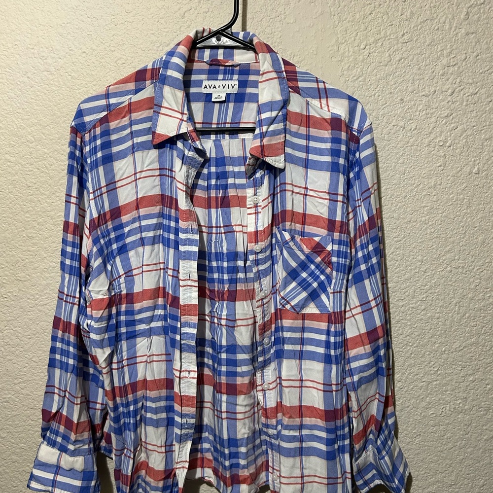 Ava & Viv Red and Blue Plaid Shirt